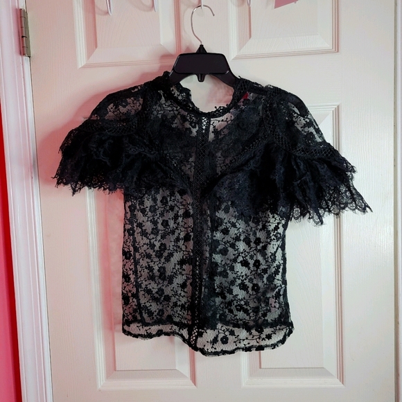 a'gaci Tops - Agaci ruffle mesh blouse